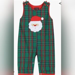 Green & Red Gingham Santa Overalls
